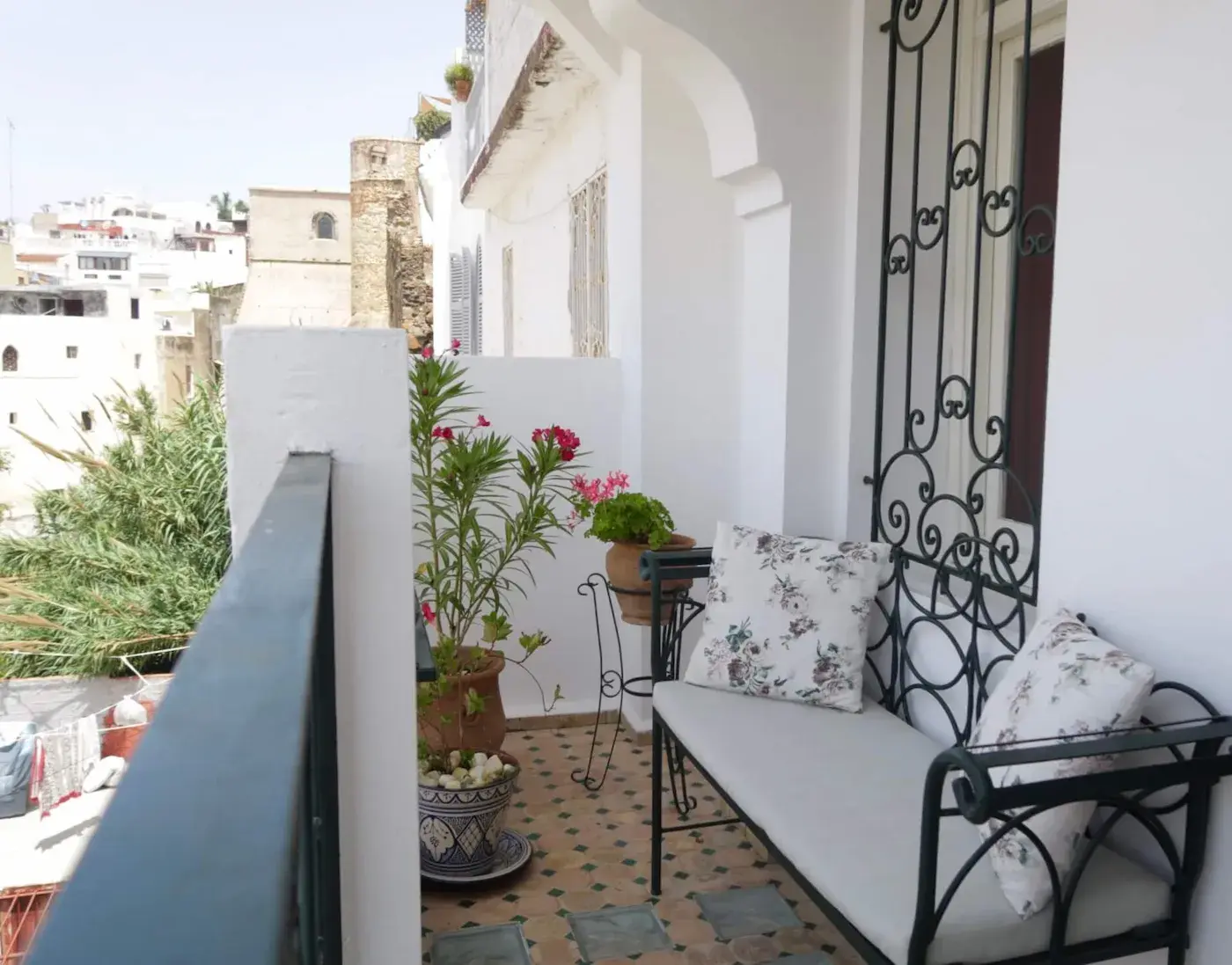 Private balcony with park view from junior suite at Kasbah Rose